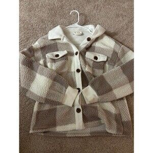 Hippie Rose Pink and White Sherpa Button Up Jacket - Size Small